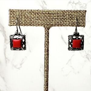 925 SILVER Square Filigree French Hook Earrings